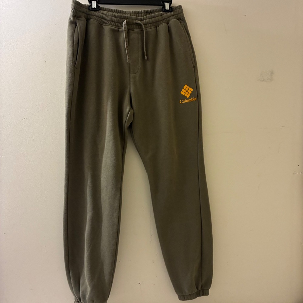 Columbia Size Large Jogger Sweatpants Olive Green Logo Pockets Cozy Lounge
